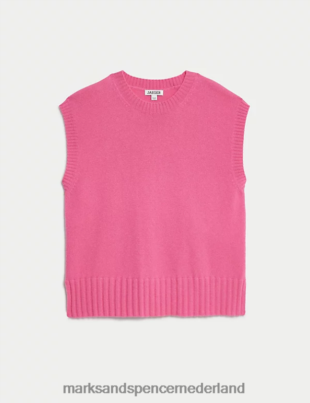 Marks & Spencer vrouwen Gebreid vest van puur kasjmier met ronde hals roze kleding N8VZP1120