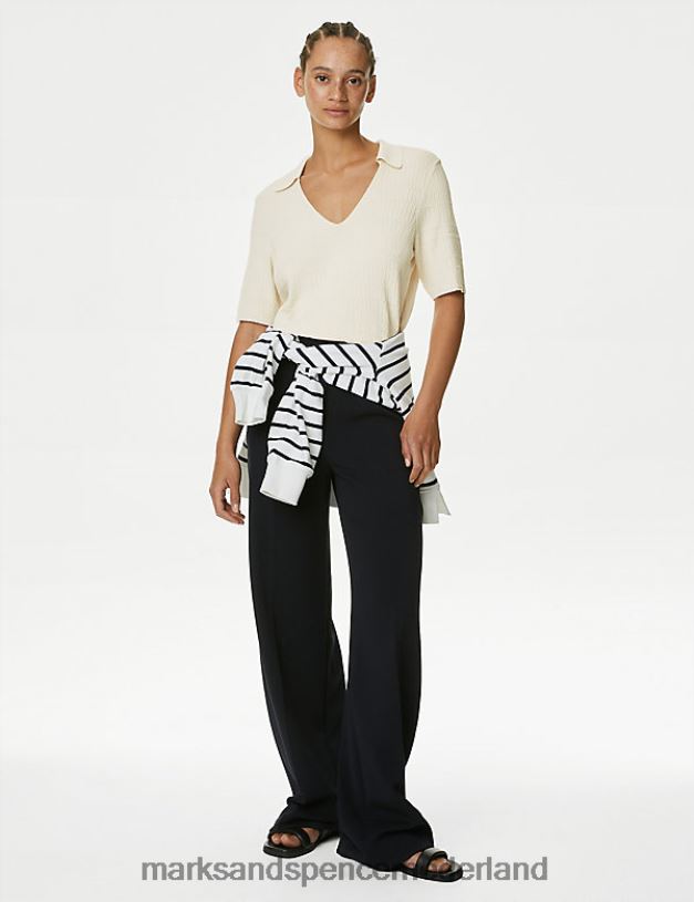 Marks & Spencer vrouwen Gebreide top met getextureerde kraag ivoor kleding N8VZP788