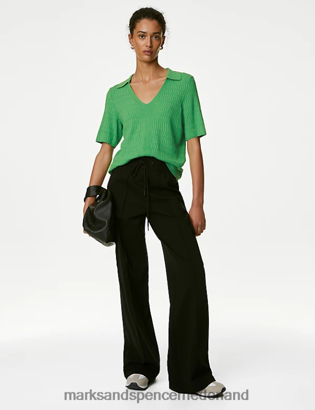 Marks & Spencer vrouwen Gebreide top met getextureerde kraag zuur groen kleding N8VZP410
