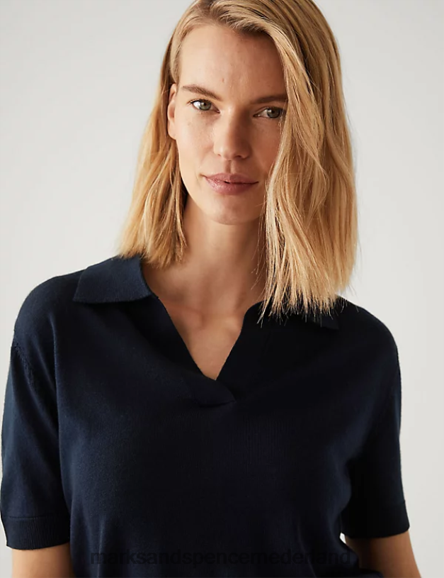 Marks & Spencer vrouwen Gebreide top met kraag van pure merinowol marine kleding N8VZP1709