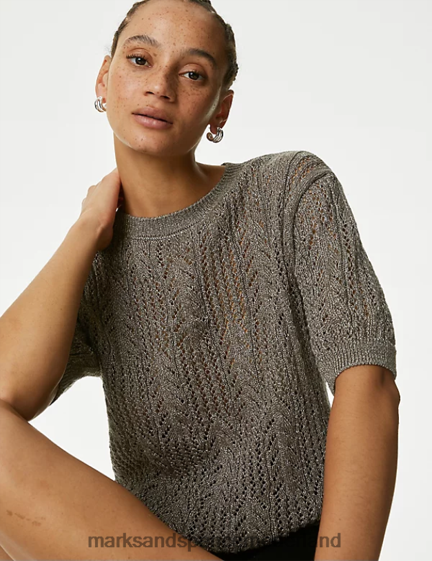 Marks & Spencer vrouwen Gebreide top van glitterpointelle van een katoenmix grijs kleding N8VZP123