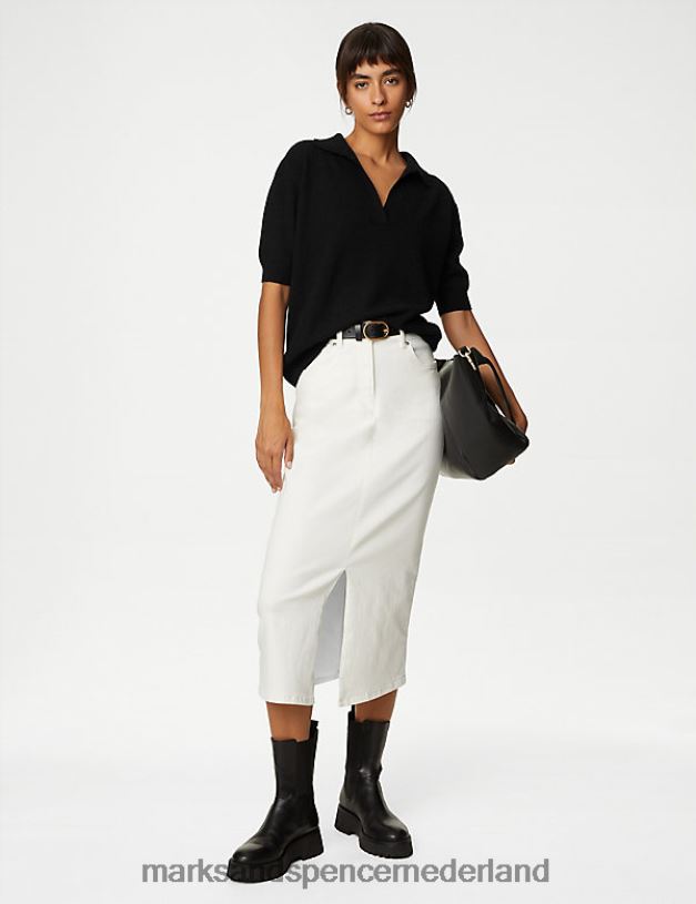 Marks & Spencer vrouwen Gebreide top van puur kasjmier met kraag zwart kleding N8VZP751