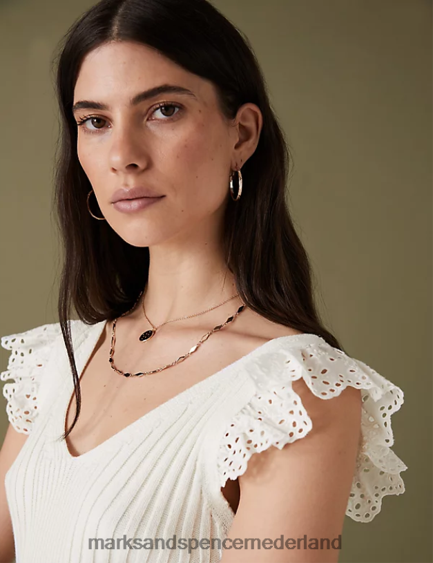 Marks & Spencer vrouwen Gebreide top van puur katoen met geribbelde ruches ecru kleding N8VZP2449