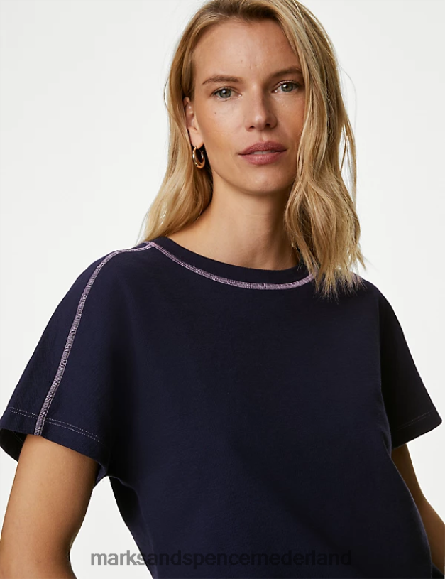 Marks & Spencer vrouwen Getextureerde top van puur katoen marine kleding N8VZP2119
