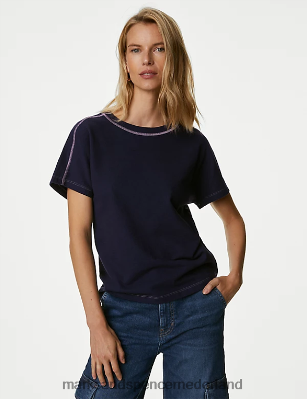 Marks & Spencer vrouwen Getextureerde top van puur katoen marine kleding N8VZP2119
