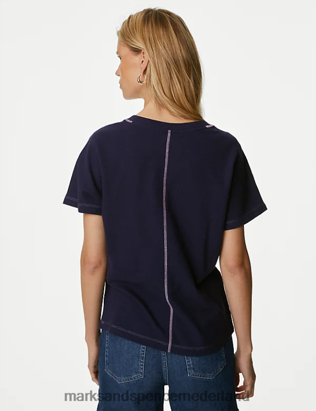 Marks & Spencer vrouwen Getextureerde top van puur katoen marine kleding N8VZP2119
