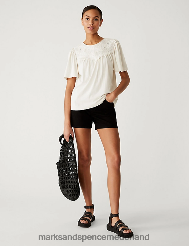 Marks & Spencer vrouwen Jersey geborduurde regular fit top ivoor kleding N8VZP2114
