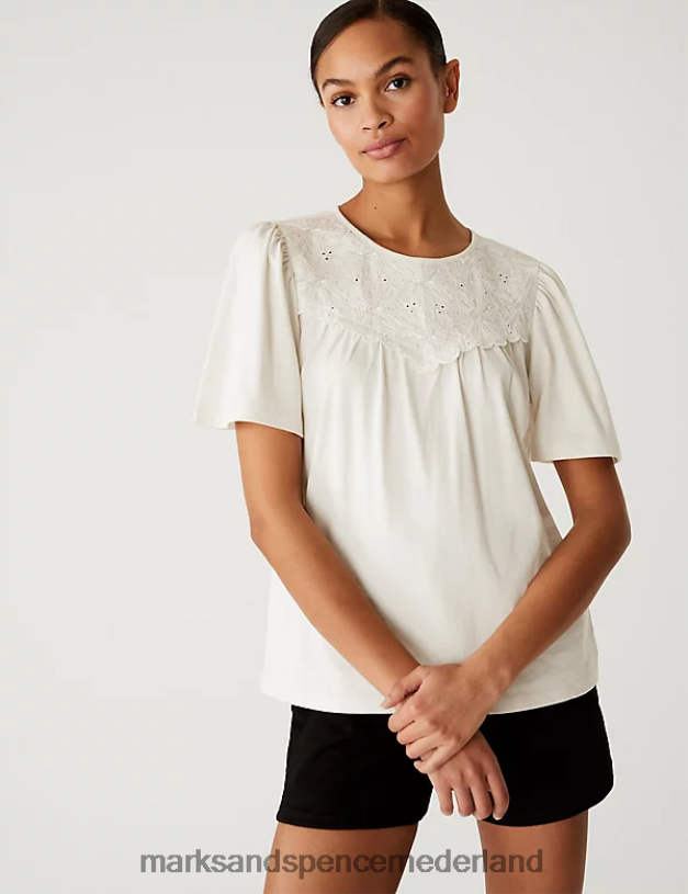 Marks & Spencer vrouwen Jersey geborduurde regular fit top ivoor kleding N8VZP2114
