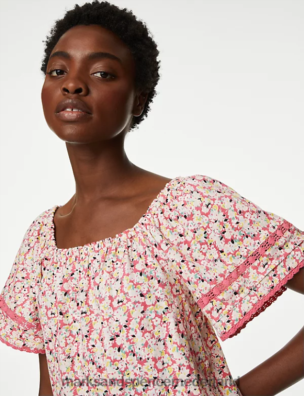 Marks & Spencer vrouwen Puur katoenen bloementopje roze mix kleding N8VZP1092