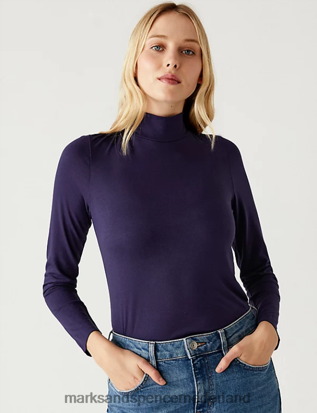 Marks & Spencer vrouwen Relaxte top met lange mouwen van jersey met col inkt kleding N8VZP3116