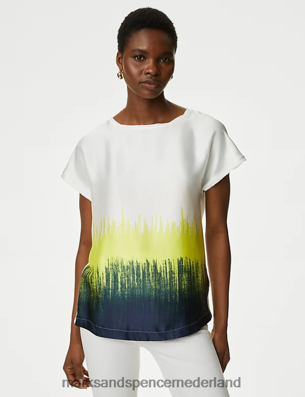 Marks & Spencer vrouwen bedrukte bovenkant limoen mengsel kleding N8VZP393