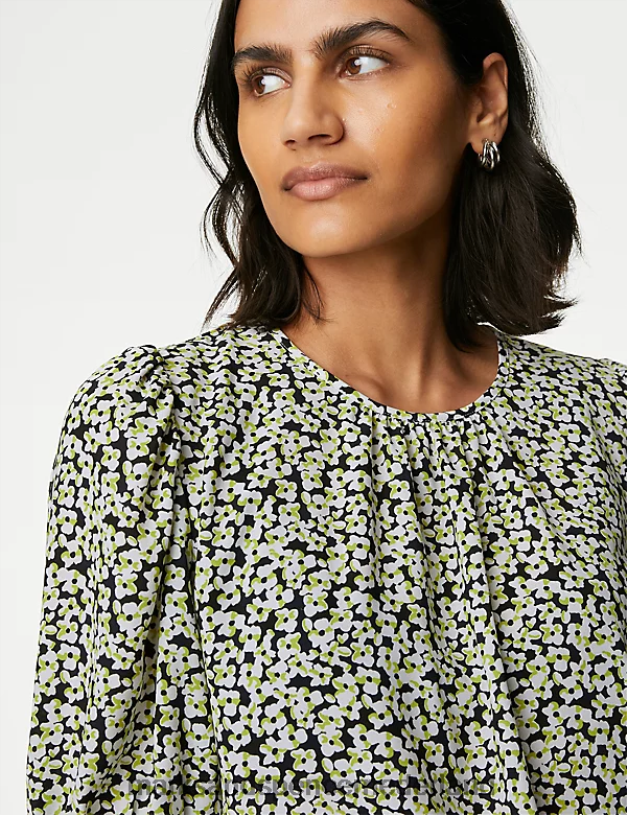 Marks & Spencer vrouwen bedrukte geplooide top ivoor mix kleding N8VZP121