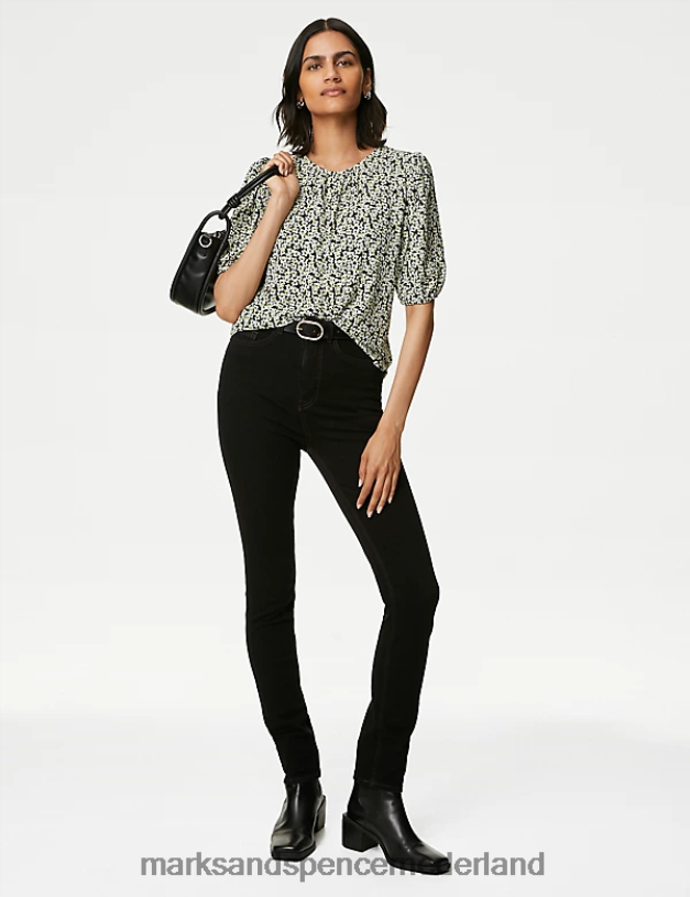 Marks & Spencer vrouwen bedrukte geplooide top ivoor mix kleding N8VZP121