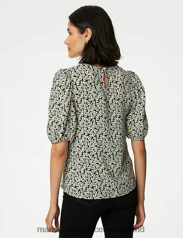 Marks & Spencer vrouwen bedrukte geplooide top ivoor mix kleding N8VZP121