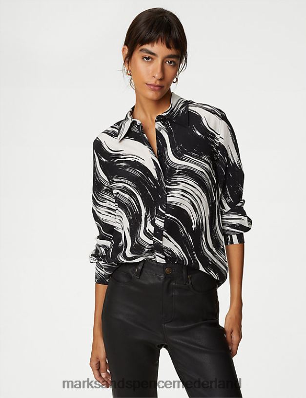 Marks & Spencer vrouwen cupro rijk bedrukt overhemd ivoor mix kleding N8VZP3129