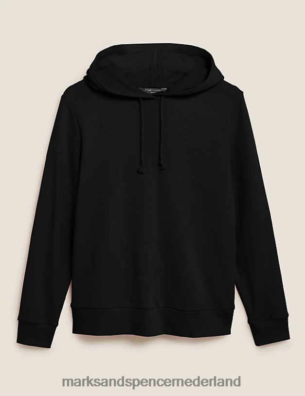 Marks & Spencer vrouwen de katoenrijke hoodie zwart kleding N8VZP2644