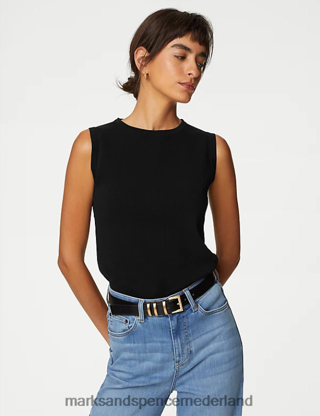 Marks & Spencer vrouwen gebreid vest met ronde hals zwart kleding N8VZP1445