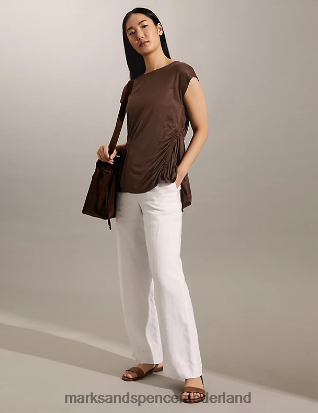 Marks & Spencer vrouwen geplooide bovenkant bruin kleding N8VZP2542