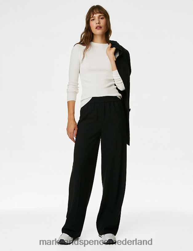 Marks & Spencer vrouwen geribbelde, aansluitende gebreide top met ronde hals ivoor kleding N8VZP1561