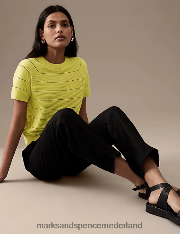 Marks & Spencer vrouwen geribde gebreide top met ronde hals bleke appel kleding N8VZP2506