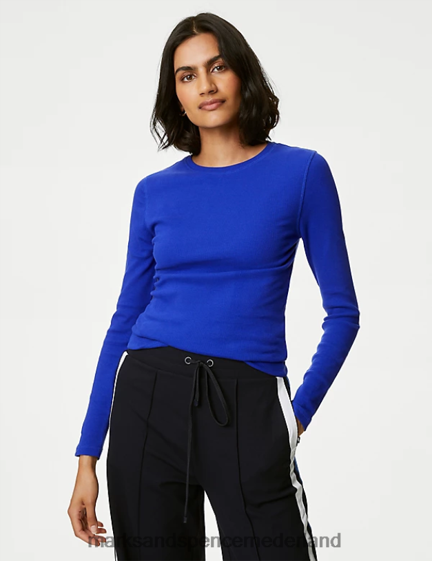 Marks & Spencer vrouwen katoenrijke geribde top elektrisch blauw kleding N8VZP583