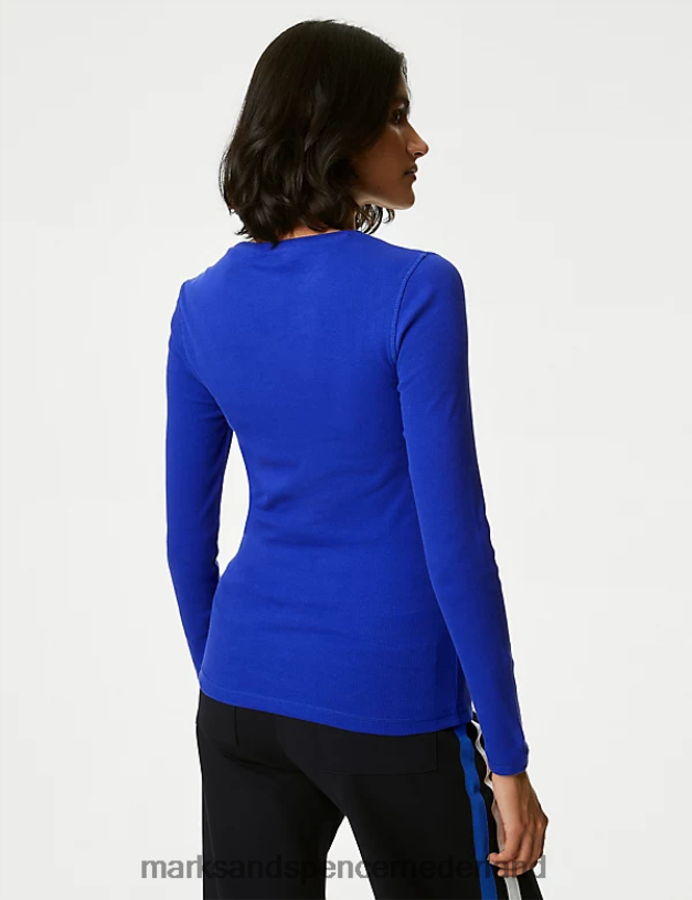 Marks & Spencer vrouwen katoenrijke geribde top elektrisch blauw kleding N8VZP583