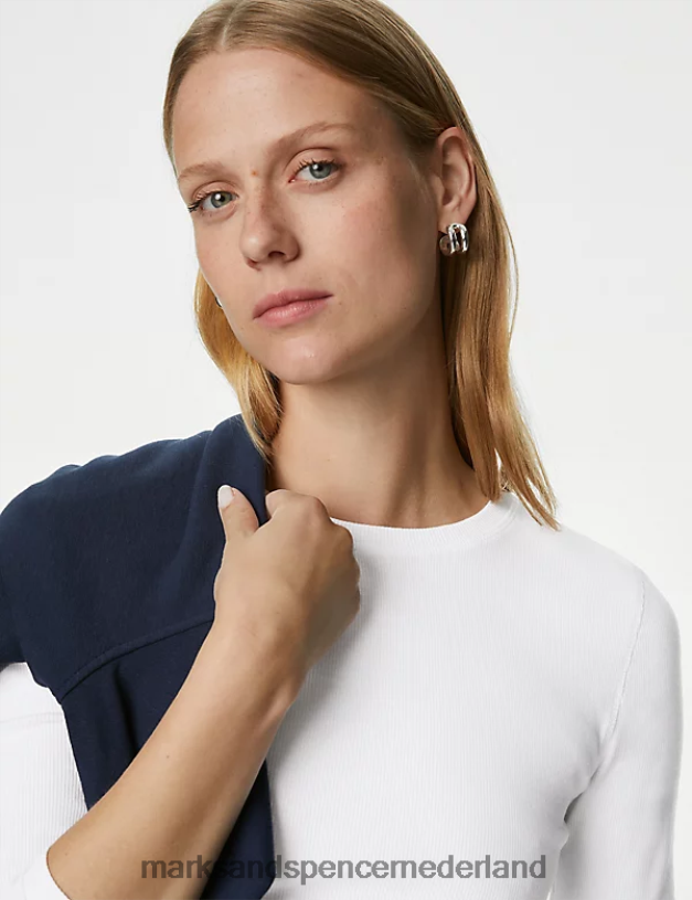 Marks & Spencer vrouwen katoenrijke geribde top zacht wit kleding N8VZP585