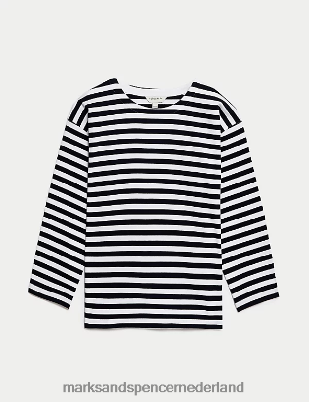Marks & Spencer vrouwen katoenrijke gestreepte top marine mix kleding N8VZP664