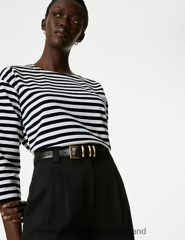 Marks & Spencer vrouwen katoenrijke gestreepte top marine mix kleding N8VZP664