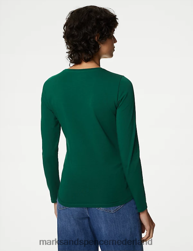 Marks & Spencer vrouwen katoenrijke slim-fit top dennengroen kleding N8VZP2697
