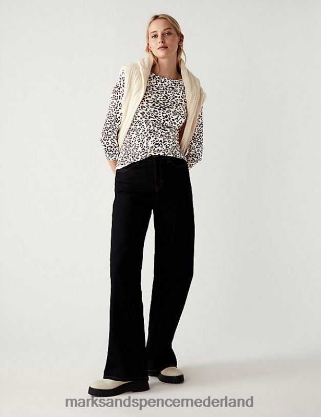 Marks & Spencer vrouwen katoenrijke slim-fit top met print bruin mengsel kleding N8VZP3107