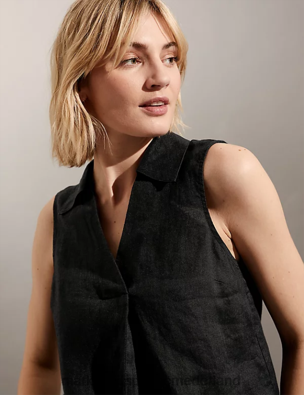 Marks & Spencer vrouwen puur linnen ontspannen shell-top zwart kleding N8VZP2067