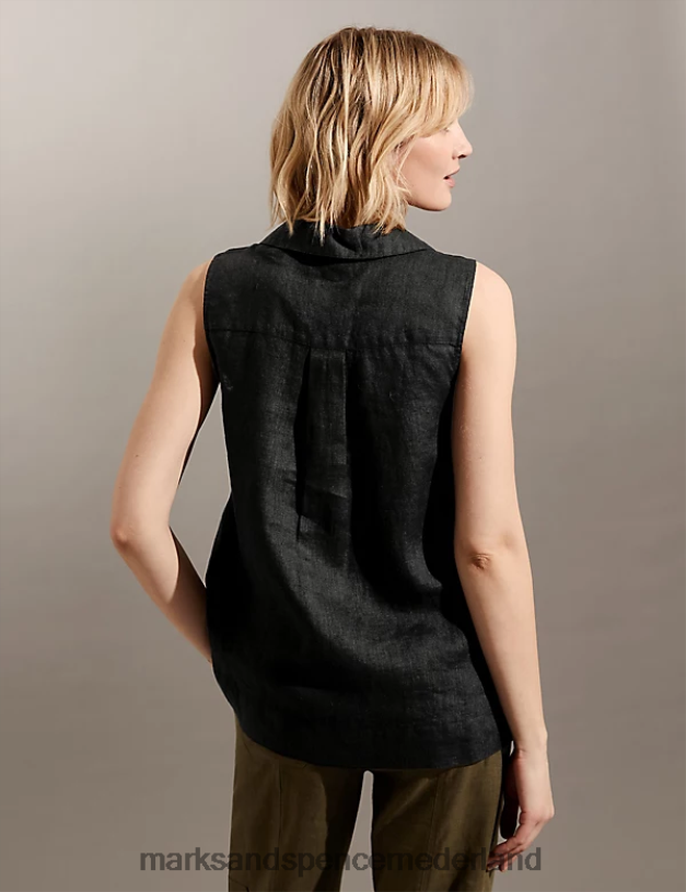 Marks & Spencer vrouwen puur linnen ontspannen shell-top zwart kleding N8VZP2067