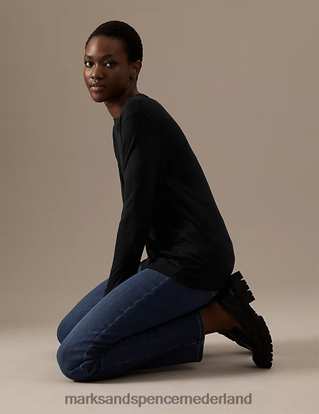 Marks & Spencer vrouwen top met ronde hals en lange mouwen zwart kleding N8VZP3147