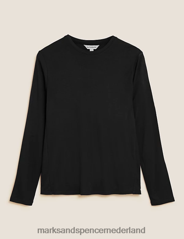 Marks & Spencer vrouwen top met ronde hals en lange mouwen zwart kleding N8VZP3147