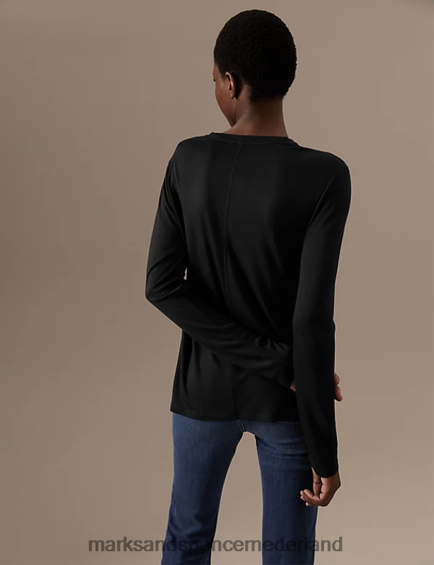 Marks & Spencer vrouwen top met ronde hals en lange mouwen zwart kleding N8VZP3147