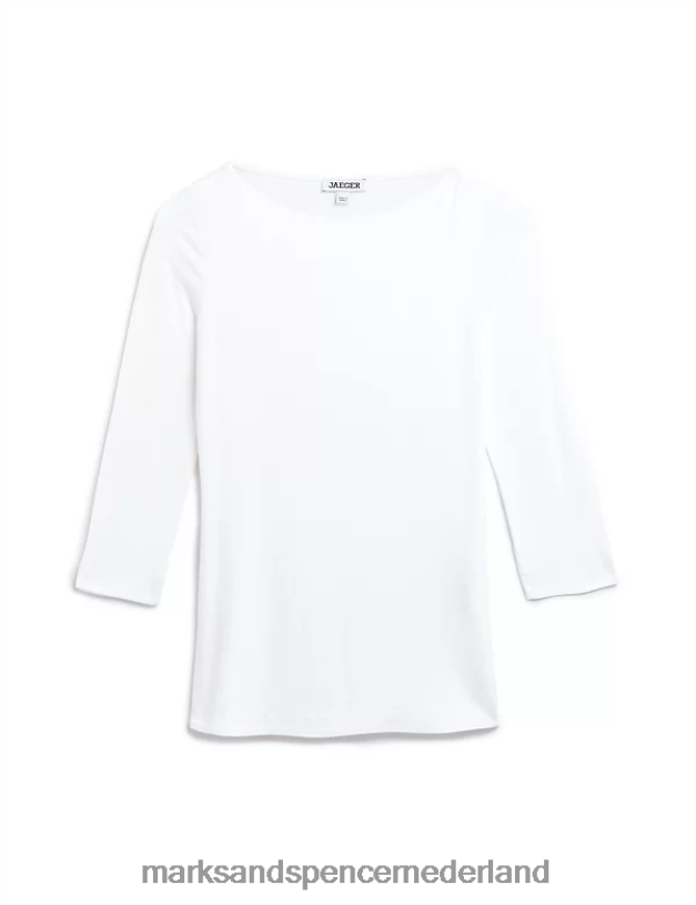 Marks & Spencer vrouwen top met schuine hals en 3/4 mouwen ivoor kleding N8VZP3026