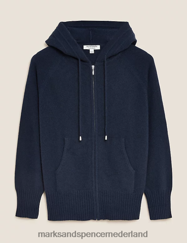 Marks & Spencer vrouwen Gebreide, relaxte hoodie van puur kasjmier marine kleding N8VZP3019