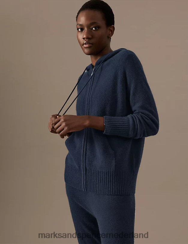 Marks & Spencer vrouwen Gebreide, relaxte hoodie van puur kasjmier marine kleding N8VZP3019
