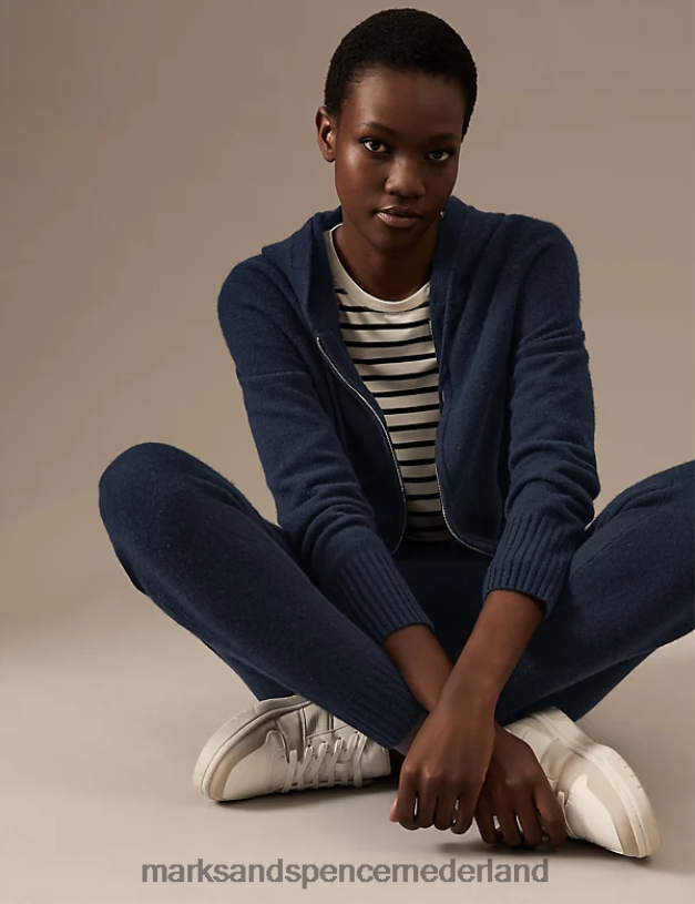 Marks & Spencer vrouwen Gebreide, relaxte hoodie van puur kasjmier marine kleding N8VZP3019