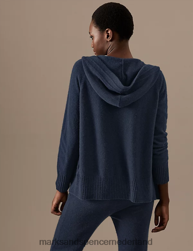 Marks & Spencer vrouwen Gebreide, relaxte hoodie van puur kasjmier marine kleding N8VZP3019