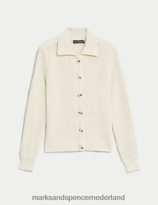 Marks & Spencer vrouwen Katoenrijk vest met kraag en textuur ivoor kleding N8VZP83