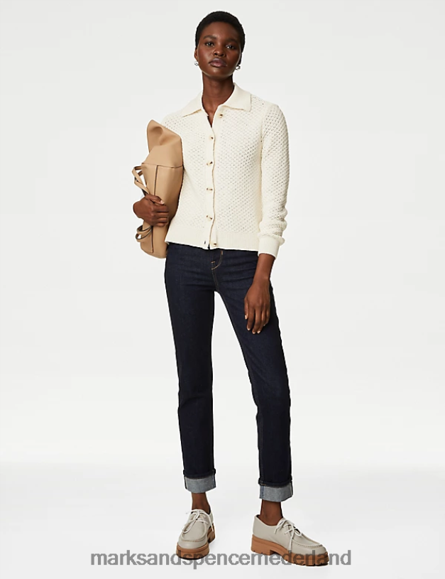 Marks & Spencer vrouwen Katoenrijk vest met kraag en textuur ivoor kleding N8VZP83