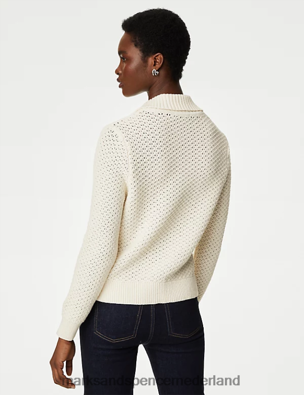 Marks & Spencer vrouwen Katoenrijk vest met kraag en textuur ivoor kleding N8VZP83