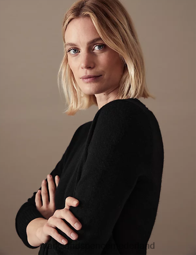 Marks & Spencer vrouwen Trui van puur kasjmier met V-hals zwart kleding N8VZP2031
