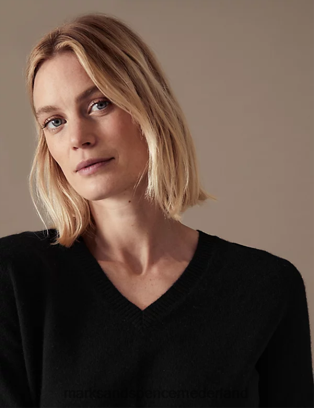 Marks & Spencer vrouwen Trui van puur kasjmier met V-hals zwart kleding N8VZP2031