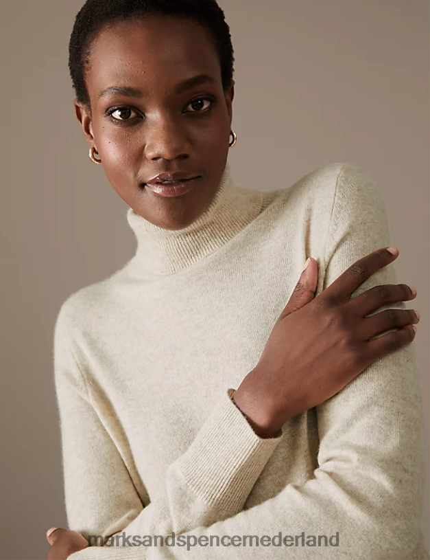 Marks & Spencer vrouwen Trui van puur kasjmier met rolkraag havermout mix kleding N8VZP3425