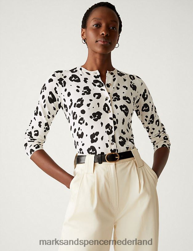 Marks & Spencer vrouwen dierenprint knoop door vest ivoor mix kleding N8VZP1432