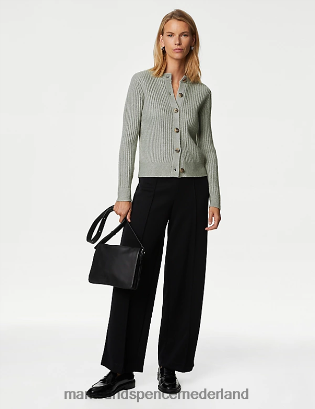 Marks & Spencer vrouwen gebreid geribd vest met ronde hals zacht groen kleding N8VZP365