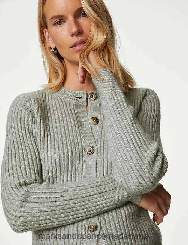 Marks & Spencer vrouwen gebreid geribd vest met ronde hals zacht groen kleding N8VZP365